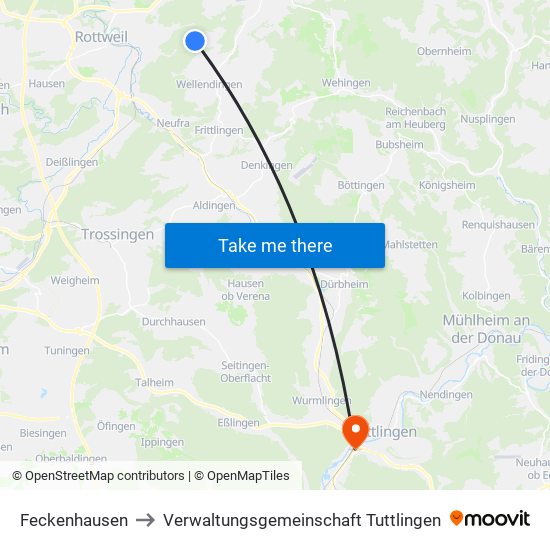 Feckenhausen to Verwaltungsgemeinschaft Tuttlingen map