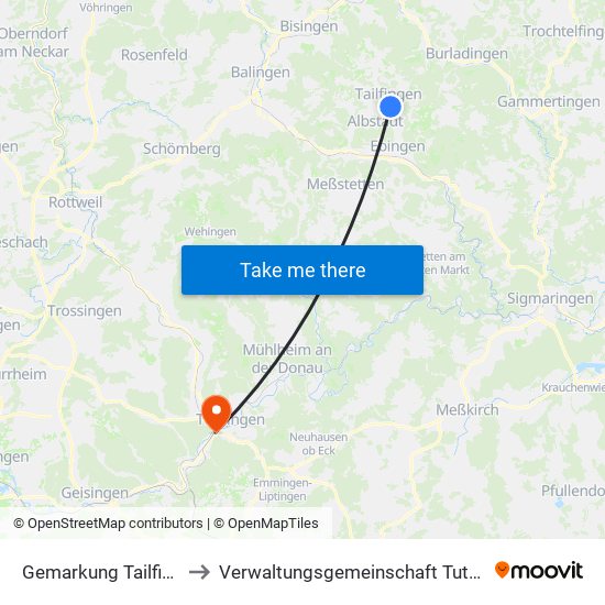 Gemarkung Tailfingen to Verwaltungsgemeinschaft Tuttlingen map