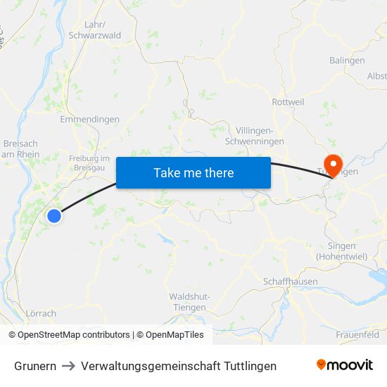 Grunern to Verwaltungsgemeinschaft Tuttlingen map