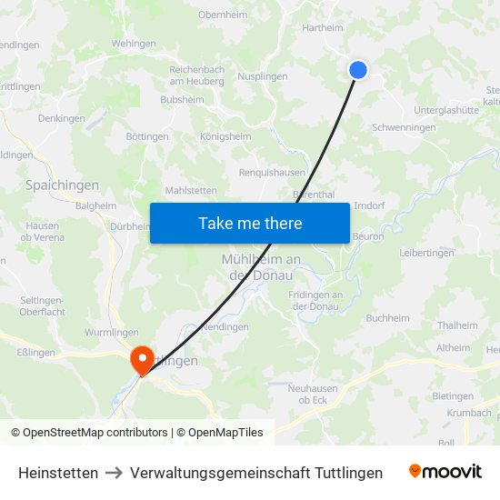 Heinstetten to Verwaltungsgemeinschaft Tuttlingen map