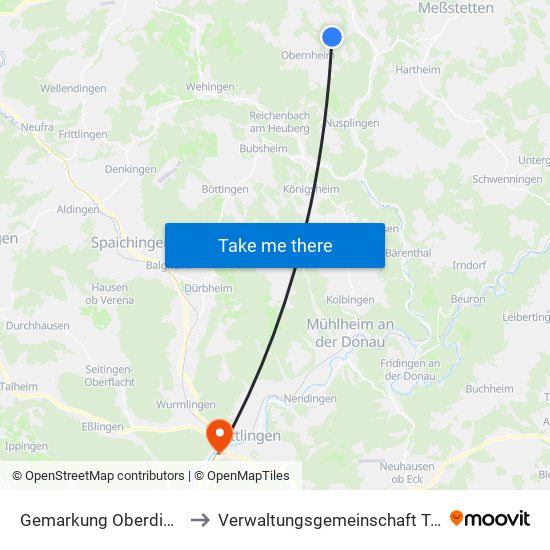 Gemarkung Oberdigisheim to Verwaltungsgemeinschaft Tuttlingen map