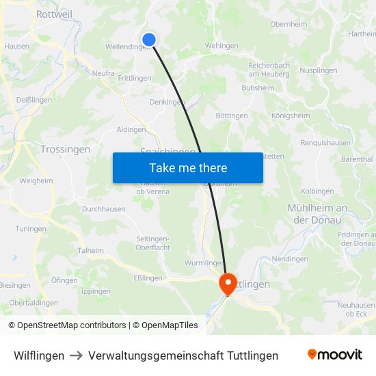 Wilflingen to Verwaltungsgemeinschaft Tuttlingen map