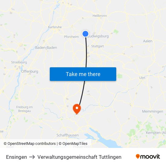 Ensingen to Verwaltungsgemeinschaft Tuttlingen map