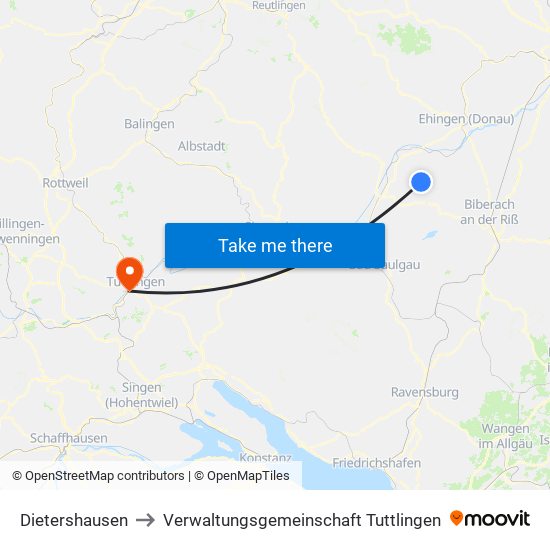 Dietershausen to Verwaltungsgemeinschaft Tuttlingen map