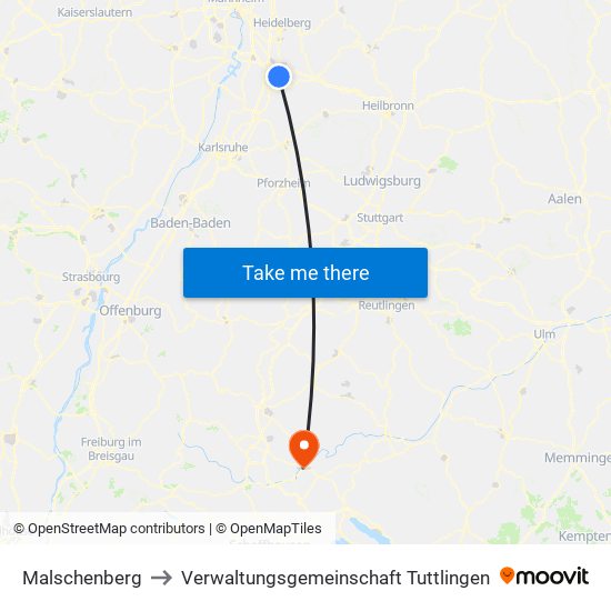 Malschenberg to Verwaltungsgemeinschaft Tuttlingen map
