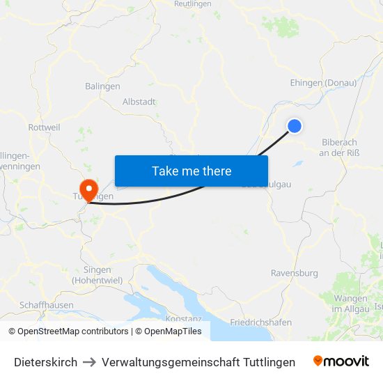 Dieterskirch to Verwaltungsgemeinschaft Tuttlingen map