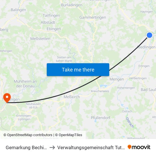 Gemarkung Bechingen to Verwaltungsgemeinschaft Tuttlingen map