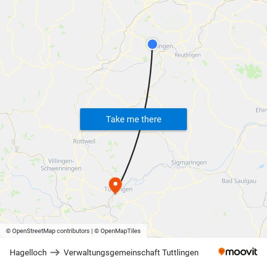 Hagelloch to Verwaltungsgemeinschaft Tuttlingen map