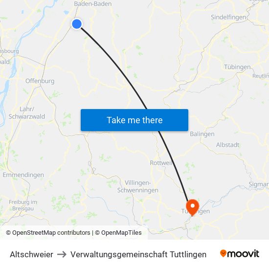 Altschweier to Verwaltungsgemeinschaft Tuttlingen map
