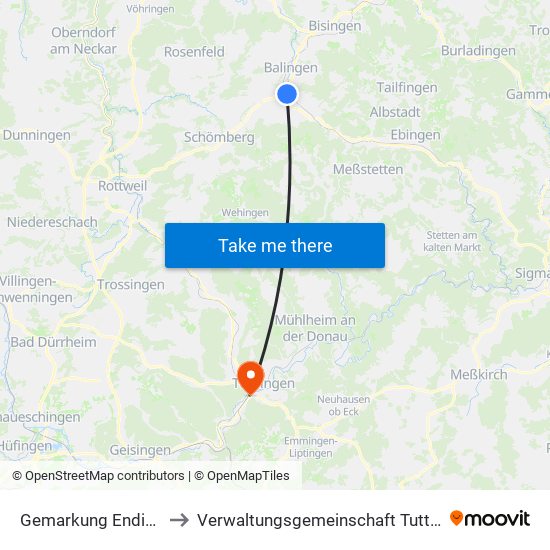 Gemarkung Endingen to Verwaltungsgemeinschaft Tuttlingen map