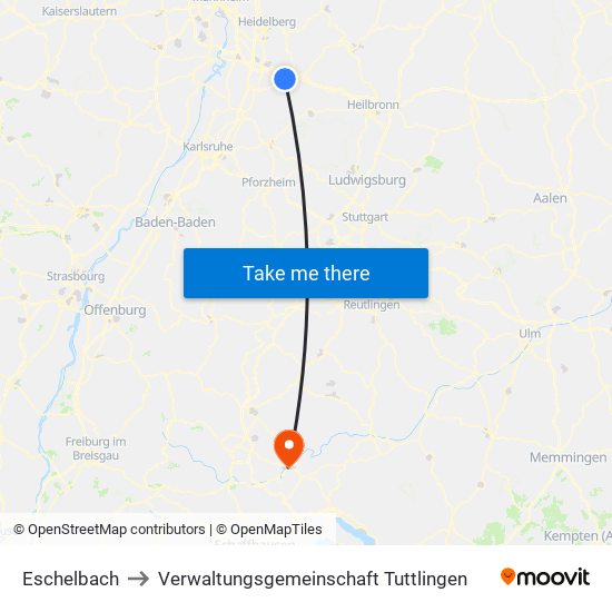 Eschelbach to Verwaltungsgemeinschaft Tuttlingen map