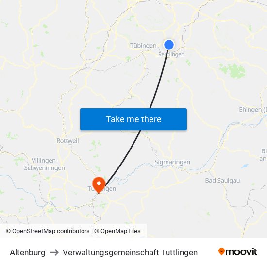 Altenburg to Verwaltungsgemeinschaft Tuttlingen map