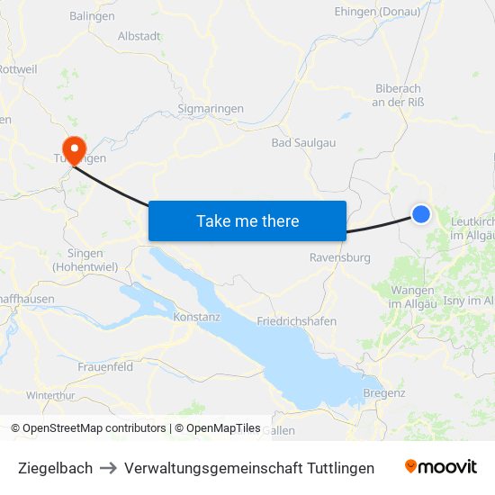 Ziegelbach to Verwaltungsgemeinschaft Tuttlingen map