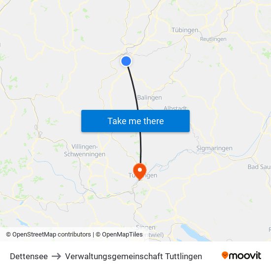 Dettensee to Verwaltungsgemeinschaft Tuttlingen map