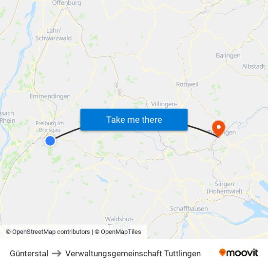 Günterstal to Verwaltungsgemeinschaft Tuttlingen map