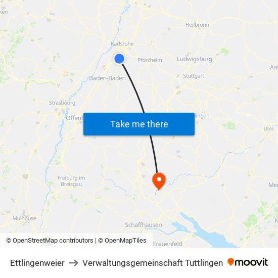 Ettlingenweier to Verwaltungsgemeinschaft Tuttlingen map