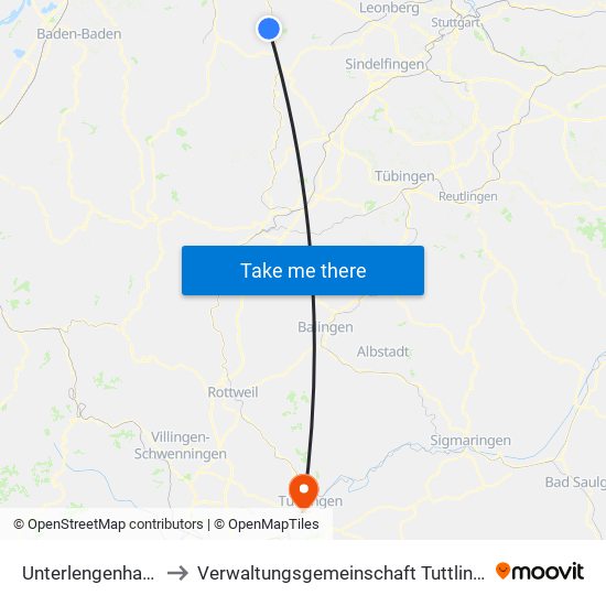 Unterlengenhardt to Verwaltungsgemeinschaft Tuttlingen map