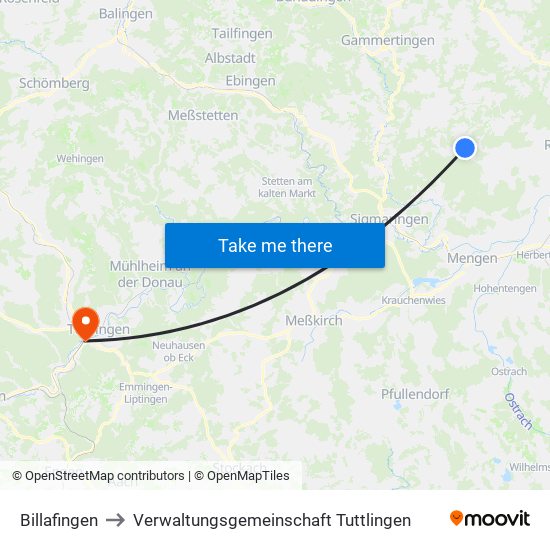 Billafingen to Verwaltungsgemeinschaft Tuttlingen map
