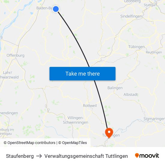 Staufenberg to Verwaltungsgemeinschaft Tuttlingen map