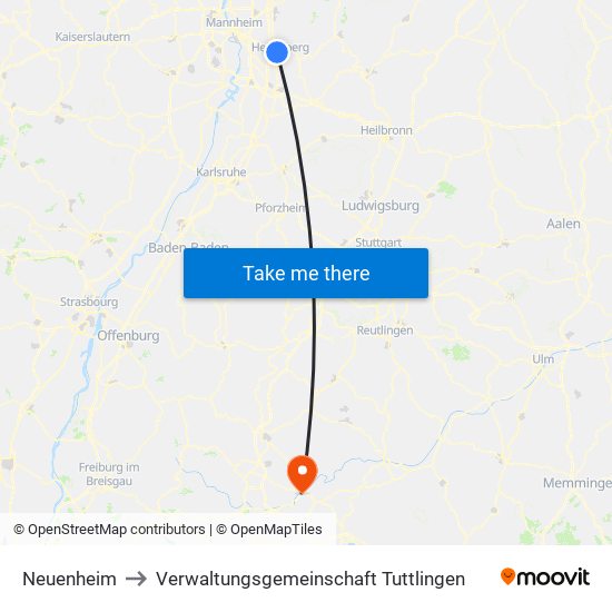 Neuenheim to Verwaltungsgemeinschaft Tuttlingen map