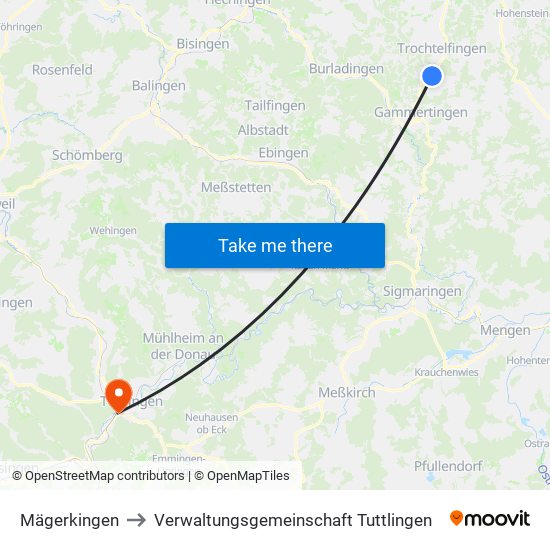 Mägerkingen to Verwaltungsgemeinschaft Tuttlingen map