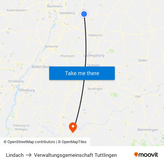 Lindach to Verwaltungsgemeinschaft Tuttlingen map