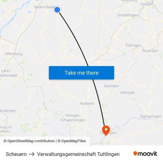 Scheuern to Verwaltungsgemeinschaft Tuttlingen map