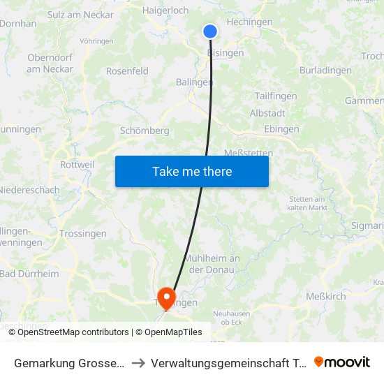 Gemarkung Grosselfingen to Verwaltungsgemeinschaft Tuttlingen map