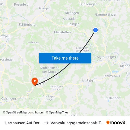 Harthausen Auf Der Scher to Verwaltungsgemeinschaft Tuttlingen map