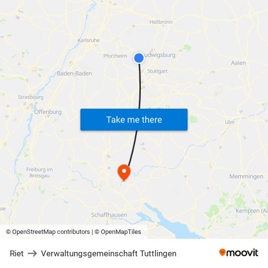 Riet to Verwaltungsgemeinschaft Tuttlingen map