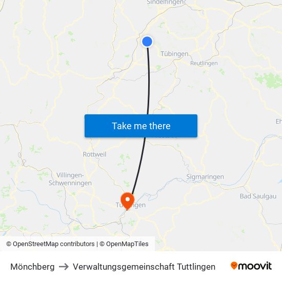 Mönchberg to Verwaltungsgemeinschaft Tuttlingen map