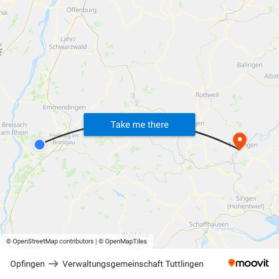 Opfingen to Verwaltungsgemeinschaft Tuttlingen map