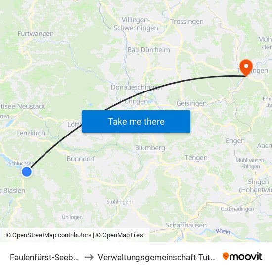 Faulenfürst-Seebrugg to Verwaltungsgemeinschaft Tuttlingen map