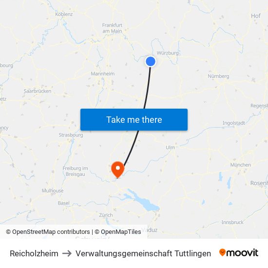 Reicholzheim to Verwaltungsgemeinschaft Tuttlingen map