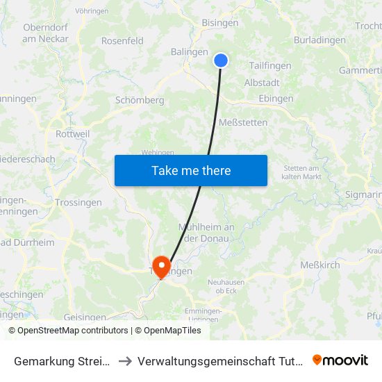 Gemarkung Streichen to Verwaltungsgemeinschaft Tuttlingen map