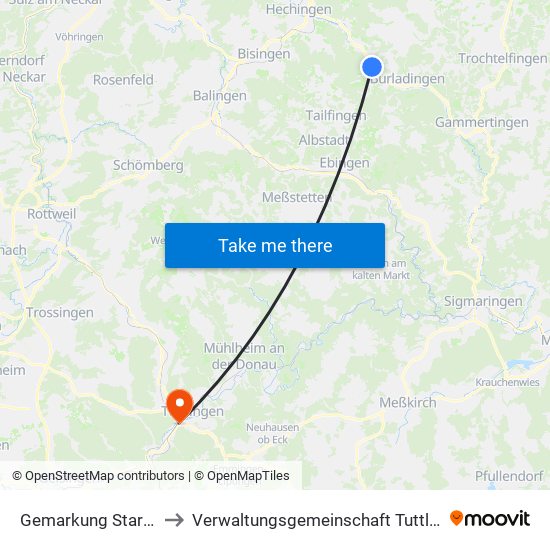 Gemarkung Starzeln to Verwaltungsgemeinschaft Tuttlingen map