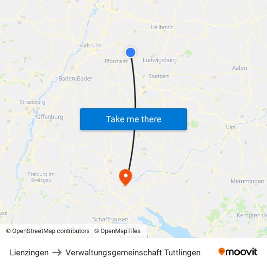 Lienzingen to Verwaltungsgemeinschaft Tuttlingen map