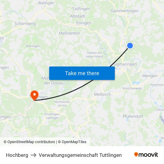 Hochberg to Verwaltungsgemeinschaft Tuttlingen map