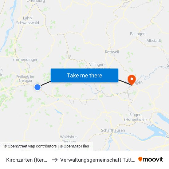 Kirchzarten (Kernort) to Verwaltungsgemeinschaft Tuttlingen map