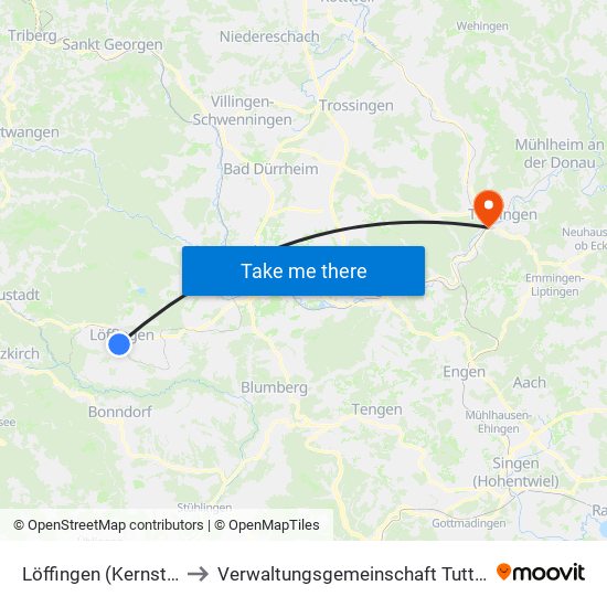 Löffingen (Kernstadt) to Verwaltungsgemeinschaft Tuttlingen map