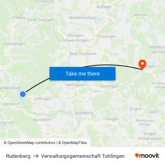 Rudenberg to Verwaltungsgemeinschaft Tuttlingen map