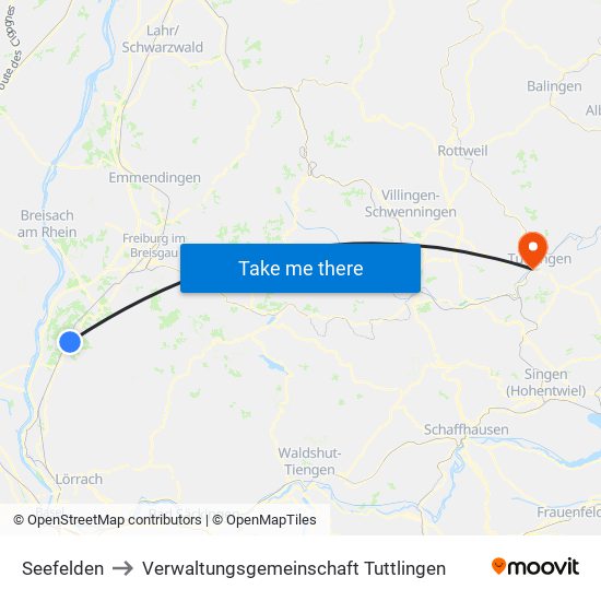 Seefelden to Verwaltungsgemeinschaft Tuttlingen map