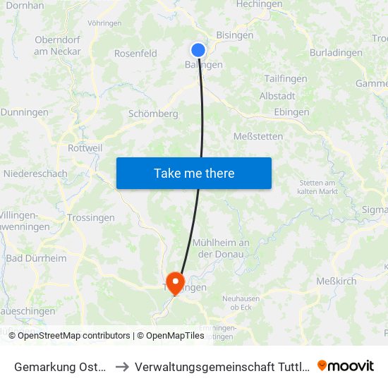 Gemarkung Ostdorf to Verwaltungsgemeinschaft Tuttlingen map