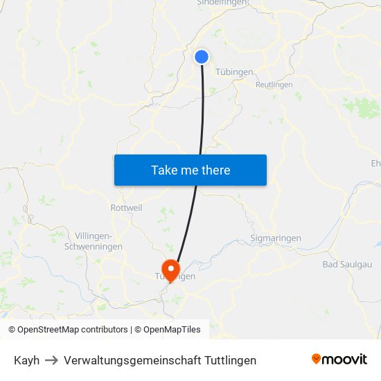 Kayh to Verwaltungsgemeinschaft Tuttlingen map