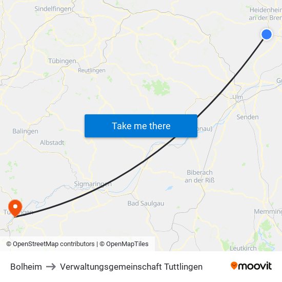 Bolheim to Verwaltungsgemeinschaft Tuttlingen map