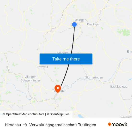 Hirschau to Verwaltungsgemeinschaft Tuttlingen map