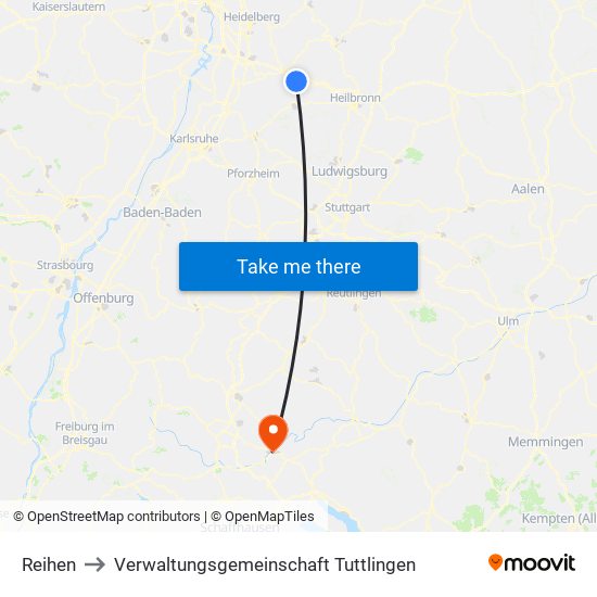 Reihen to Verwaltungsgemeinschaft Tuttlingen map