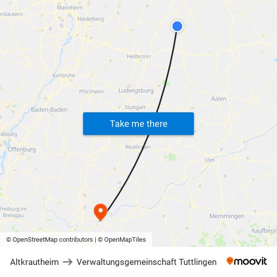 Altkrautheim to Verwaltungsgemeinschaft Tuttlingen map