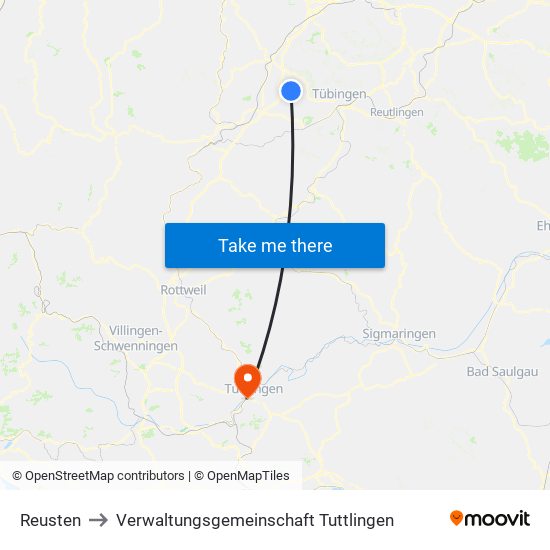 Reusten to Verwaltungsgemeinschaft Tuttlingen map