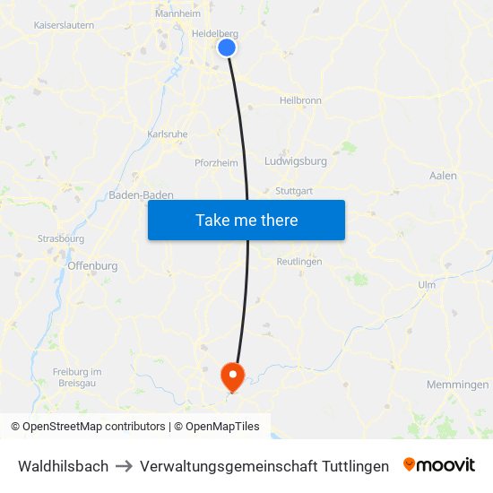 Waldhilsbach to Verwaltungsgemeinschaft Tuttlingen map